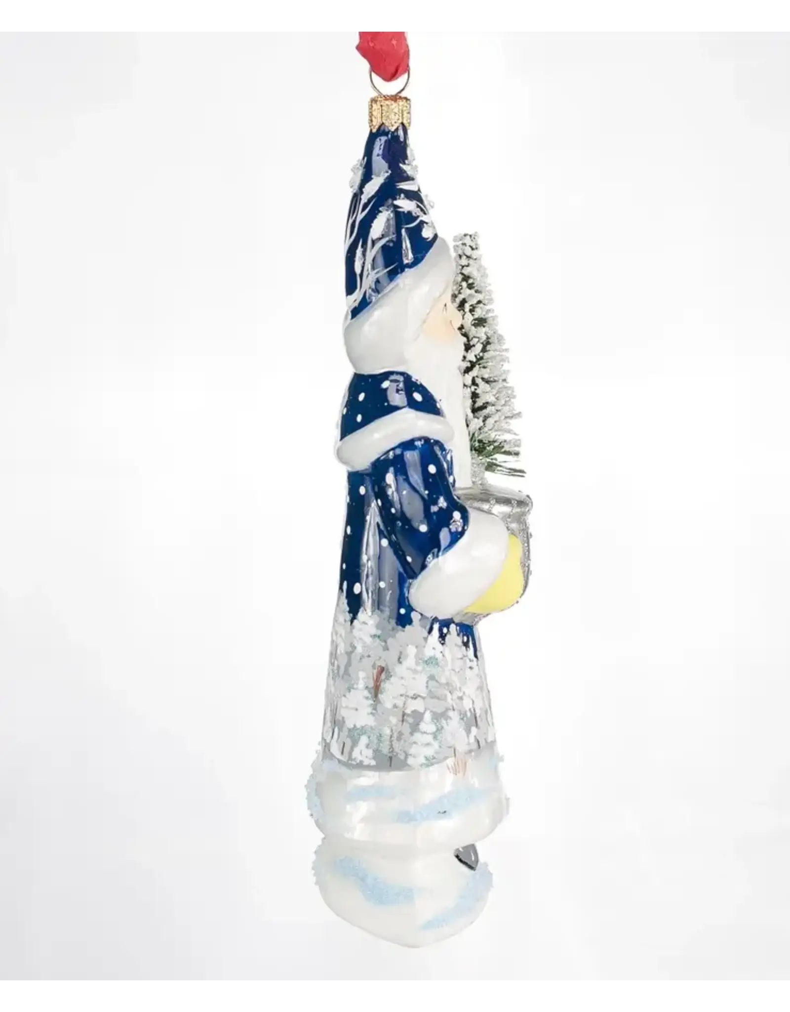 Blue Grandfather Frost w Silver Bowl Polish Glass Ornament