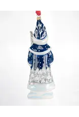 Blue Grandfather Frost w Silver Bowl Polish Glass Ornament