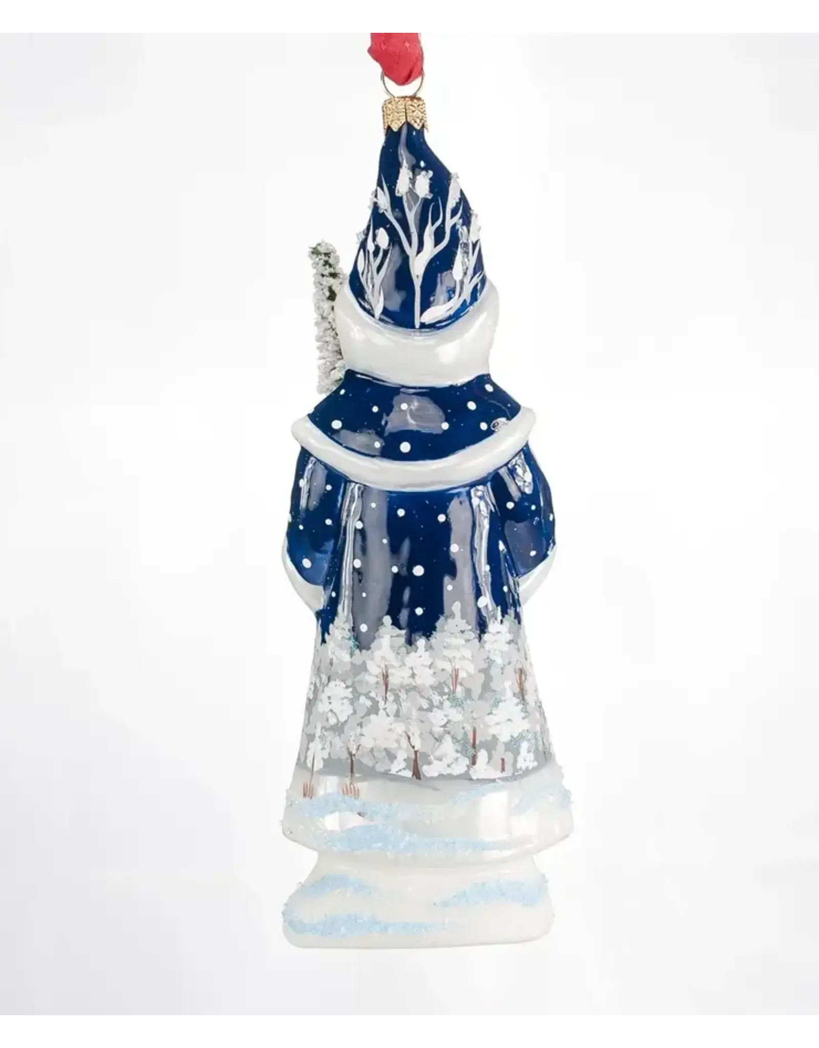 Blue Grandfather Frost w Silver Bowl Polish Glass Ornament