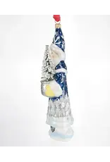 Blue Grandfather Frost w Silver Bowl Polish Glass Ornament