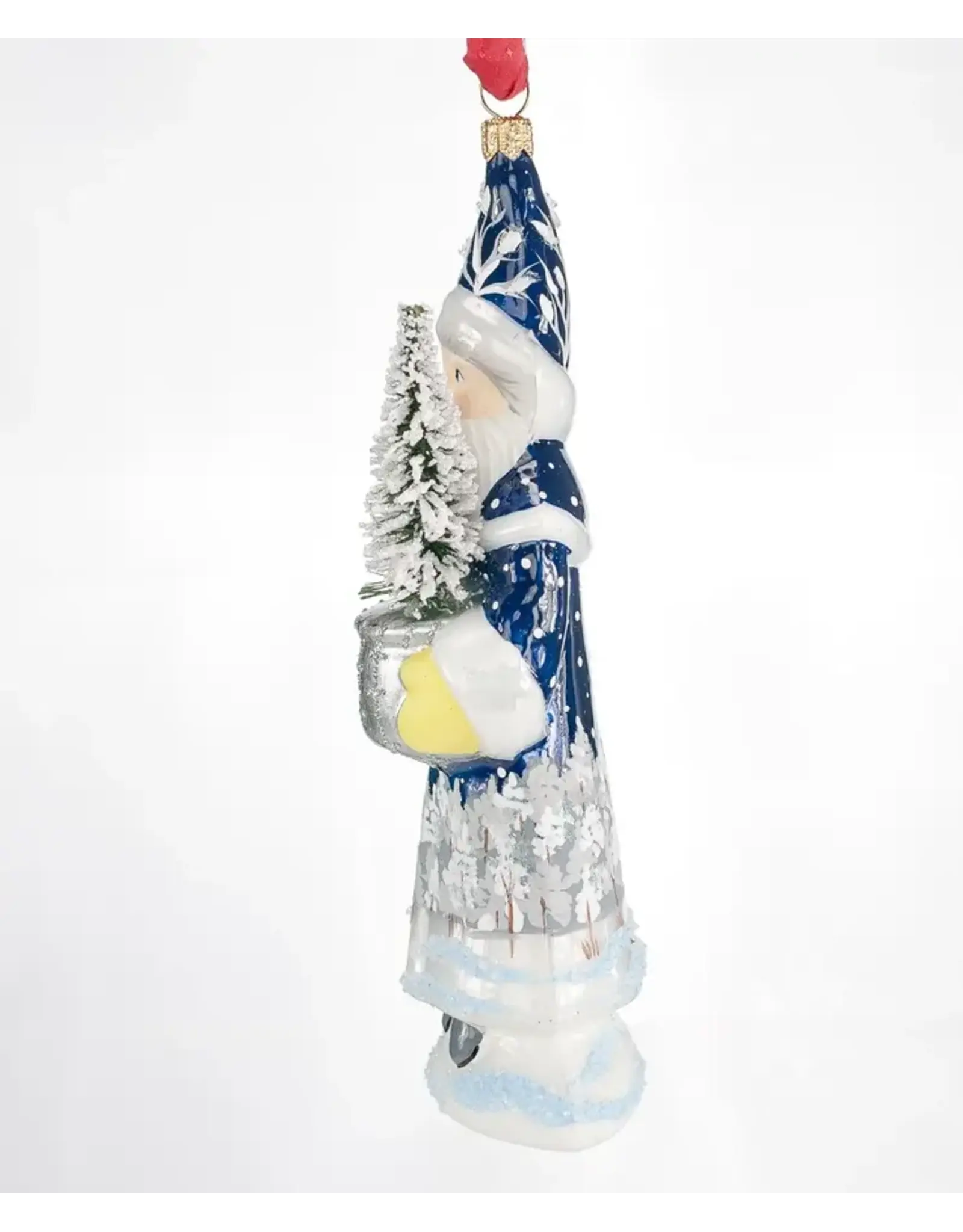 Blue Grandfather Frost w Silver Bowl Polish Glass Ornament