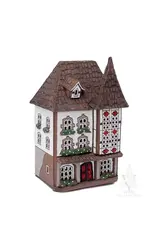 Lithuanian Vilnius Ceramic Candle House White with Red Accents