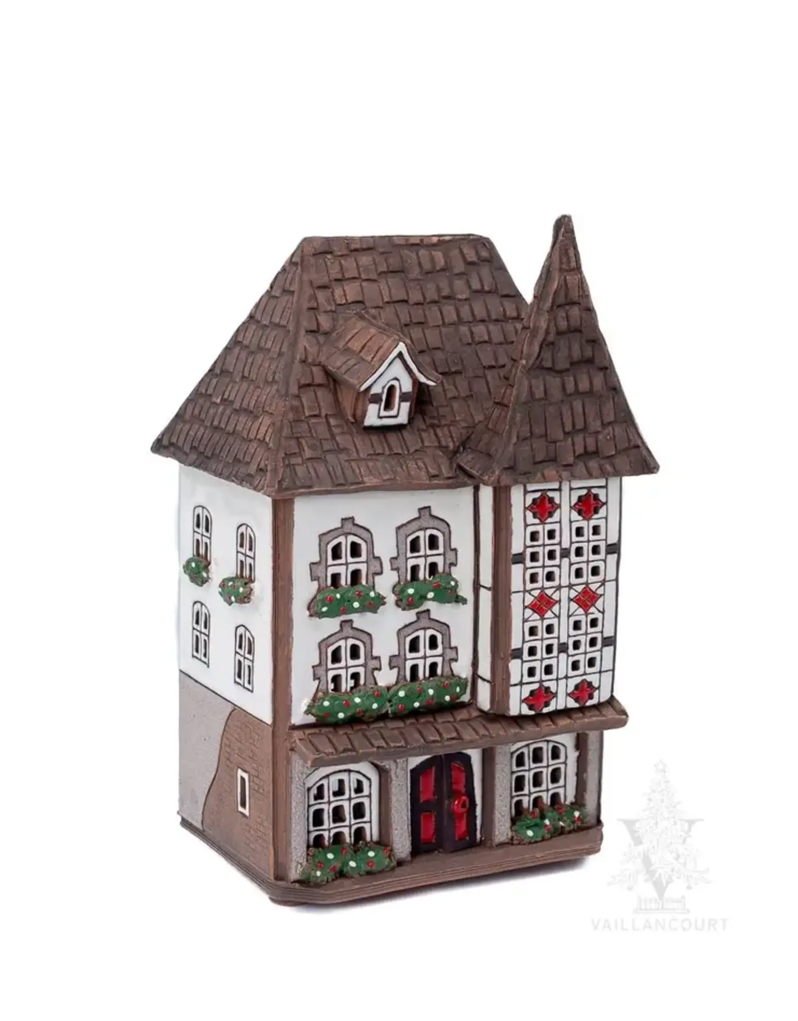 Lithuanian Vilnius Ceramic Candle House White with Red Accents