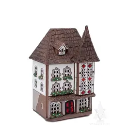 Lithuanian Vilnius Ceramic Candle House White with Red Accents