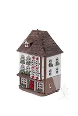 Lithuanian Vilnius Ceramic Candle House White with Red Accents