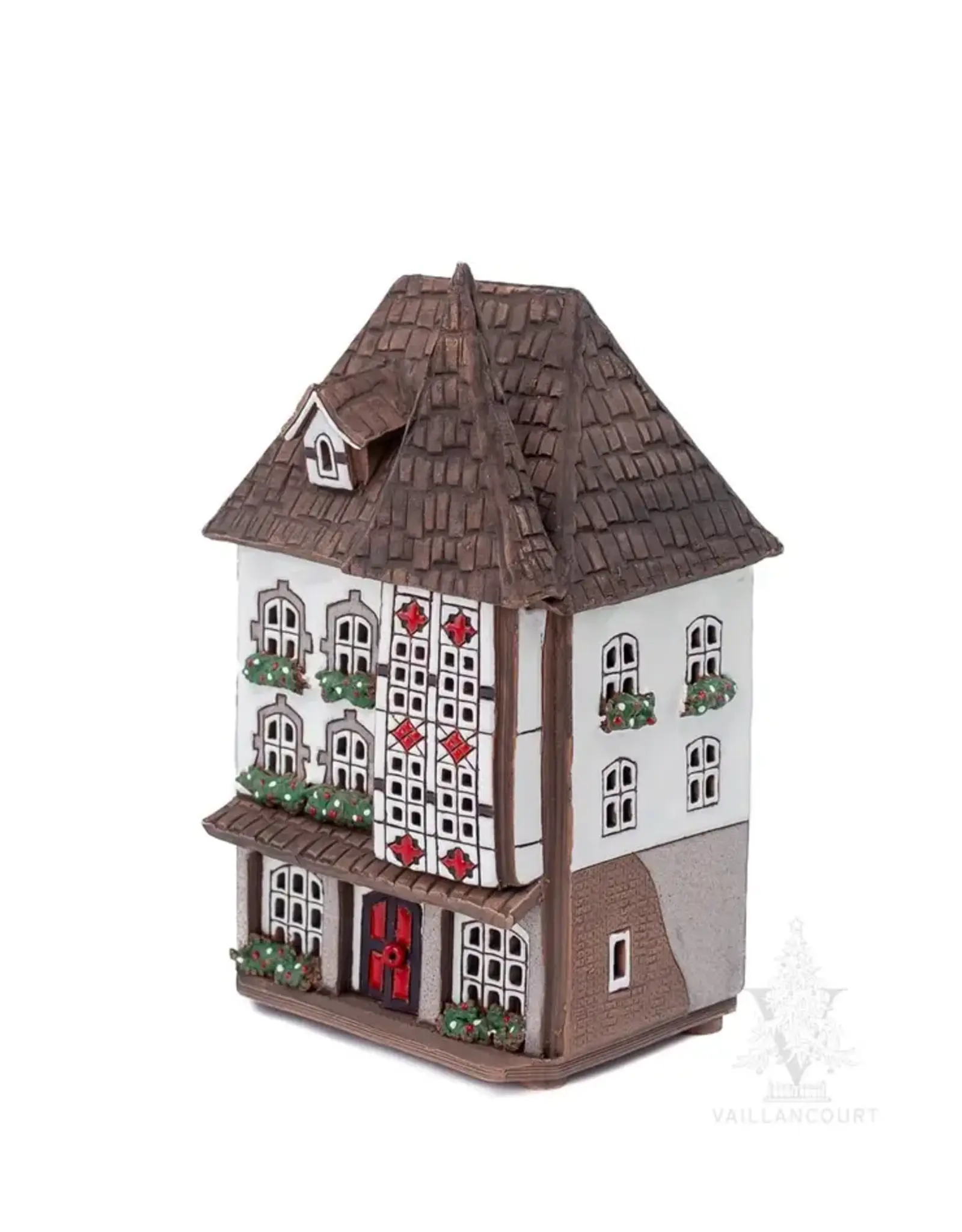 Lithuanian Vilnius Ceramic Candle House White with Red Accents