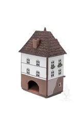 Lithuanian Vilnius Ceramic Candle House White with Red Accents