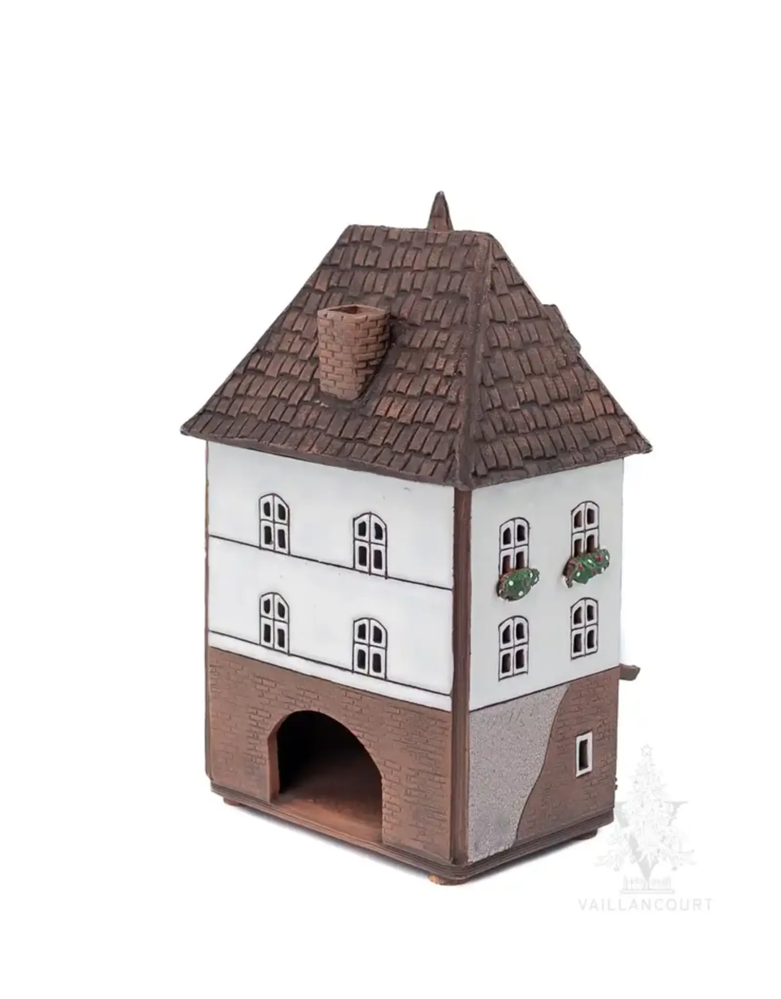 Lithuanian Vilnius Ceramic Candle House White with Red Accents