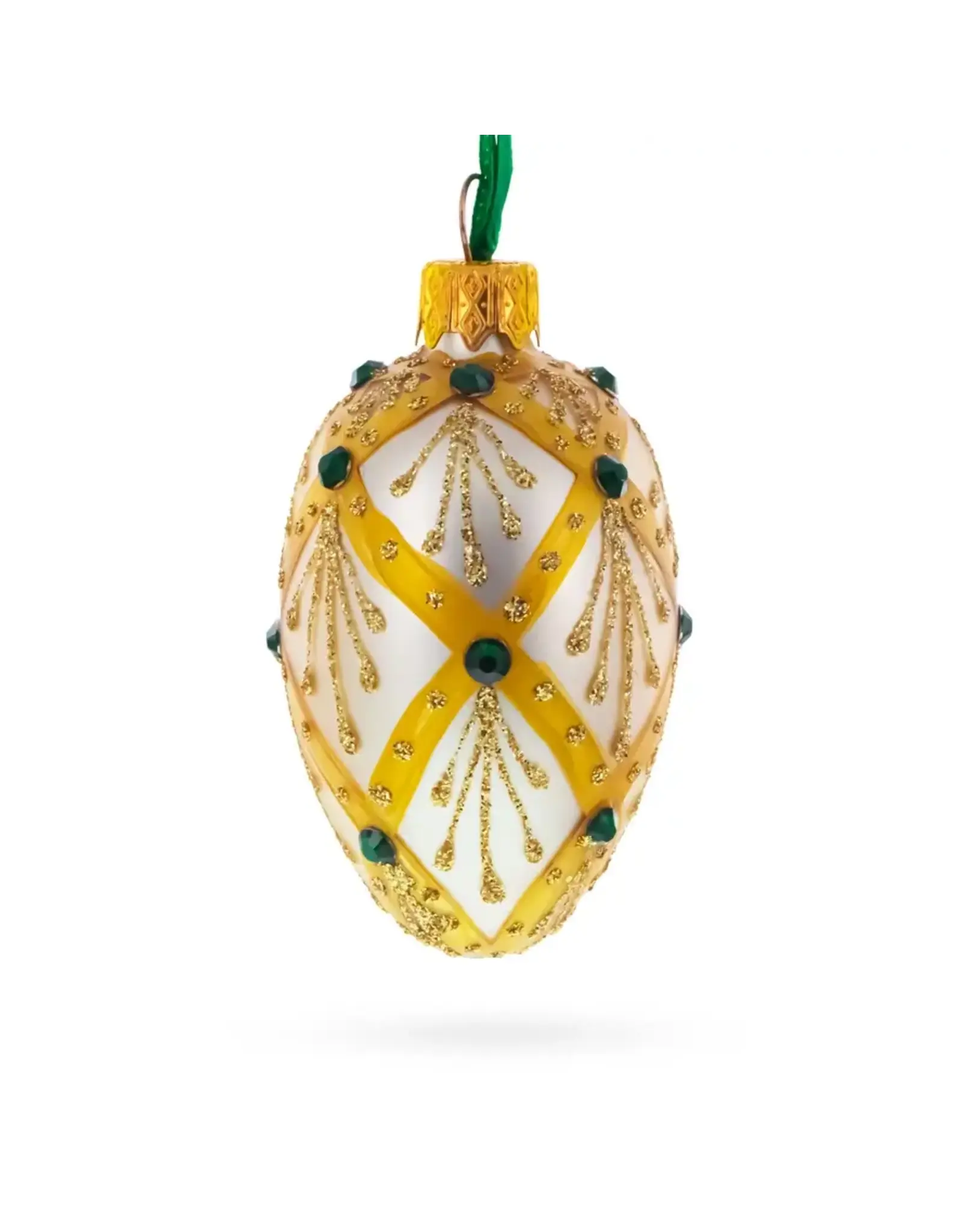 Ivory Jeweled Mini Fabergé Style Egg Ornament