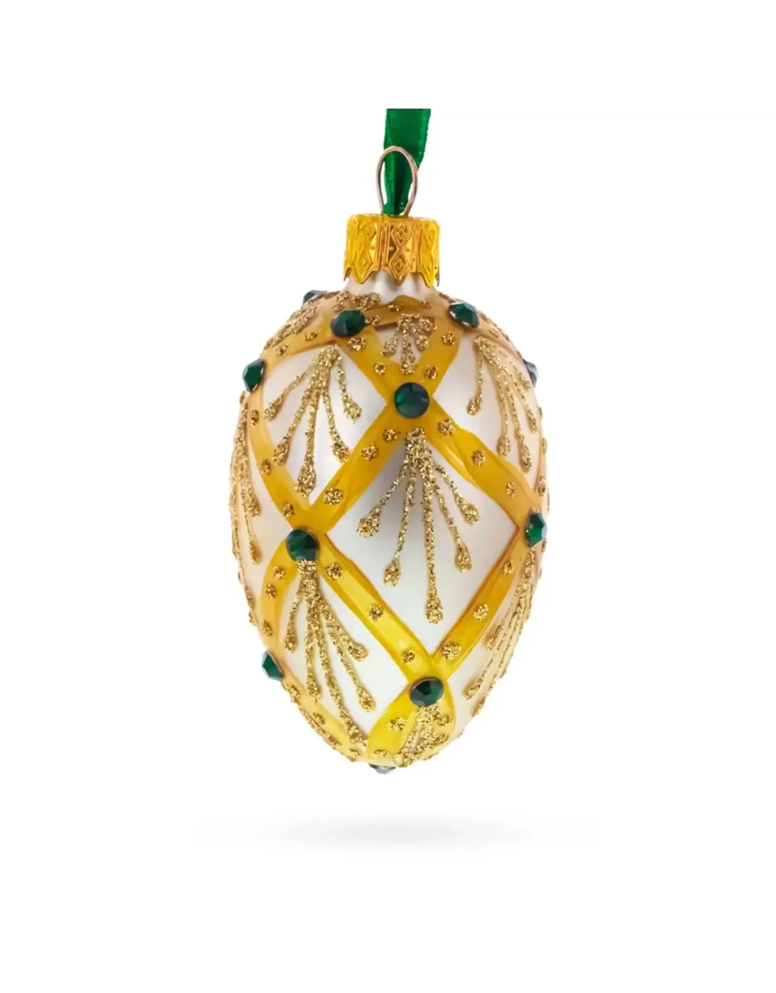 Ivory Jeweled Mini Fabergé Style Egg Ornament
