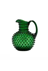 Bohemian Hand Blown Hobnail Green Glass Pitcher