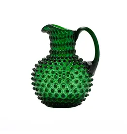 Bohemian Hand Blown Hobnail Green Glass Pitcher