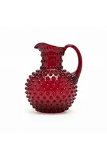 Bohemian Hand Blown Hobnail Red Glass Pitcher