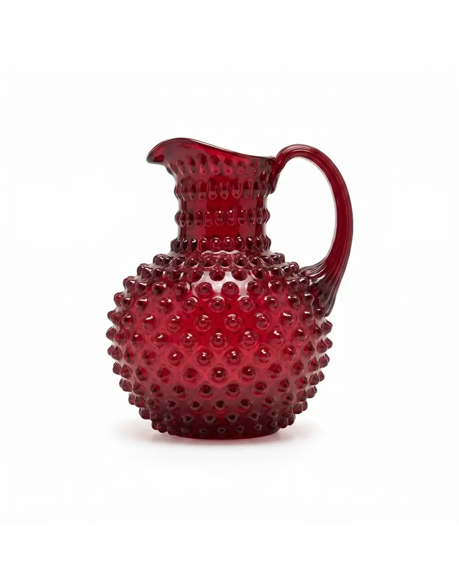 Bohemian Hand Blown Hobnail Red Glass Pitcher