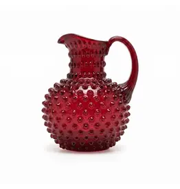 Bohemian Hand Blown Hobnail Red Glass Pitcher