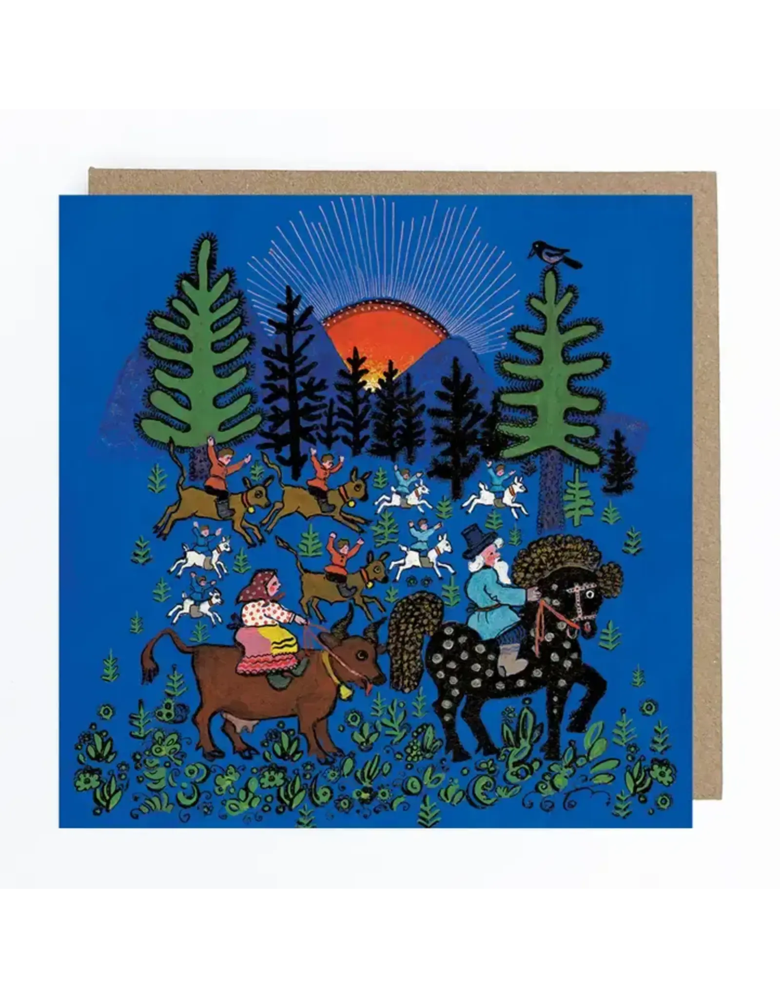 Farmer's Family Ride Folk Art Blank Greeting Card