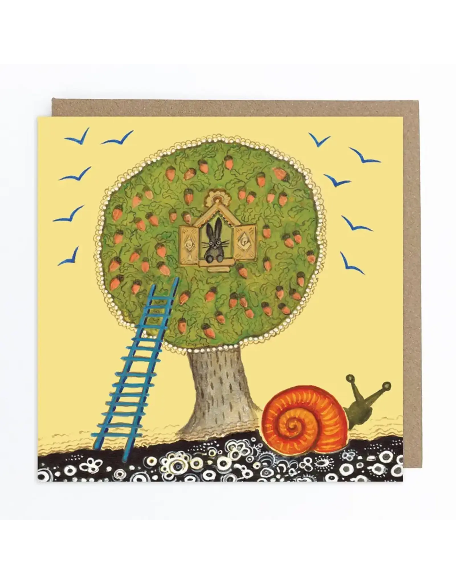 Hare in Oak Tree with Giant Snail Blank Greeting Card