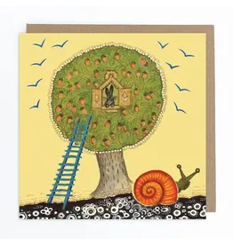 Hare in Oak Tree with Giant Snail Blank Greeting Card