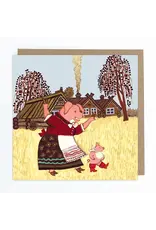 Mother PIg and Piglet in Red Boots Greeting Card