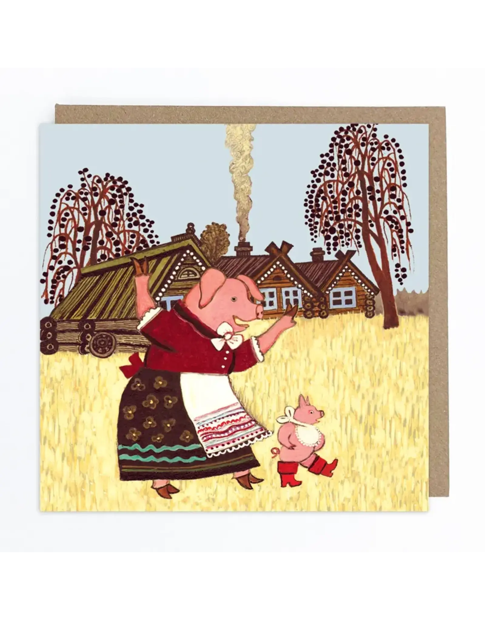 Mother PIg and Piglet in Red Boots Greeting Card