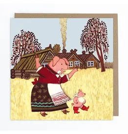 Mother PIg and Piglet in Red Boots Greeting Card