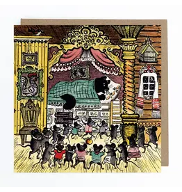 Cat Sleeping, Mice Dancing Blank Greeting Card