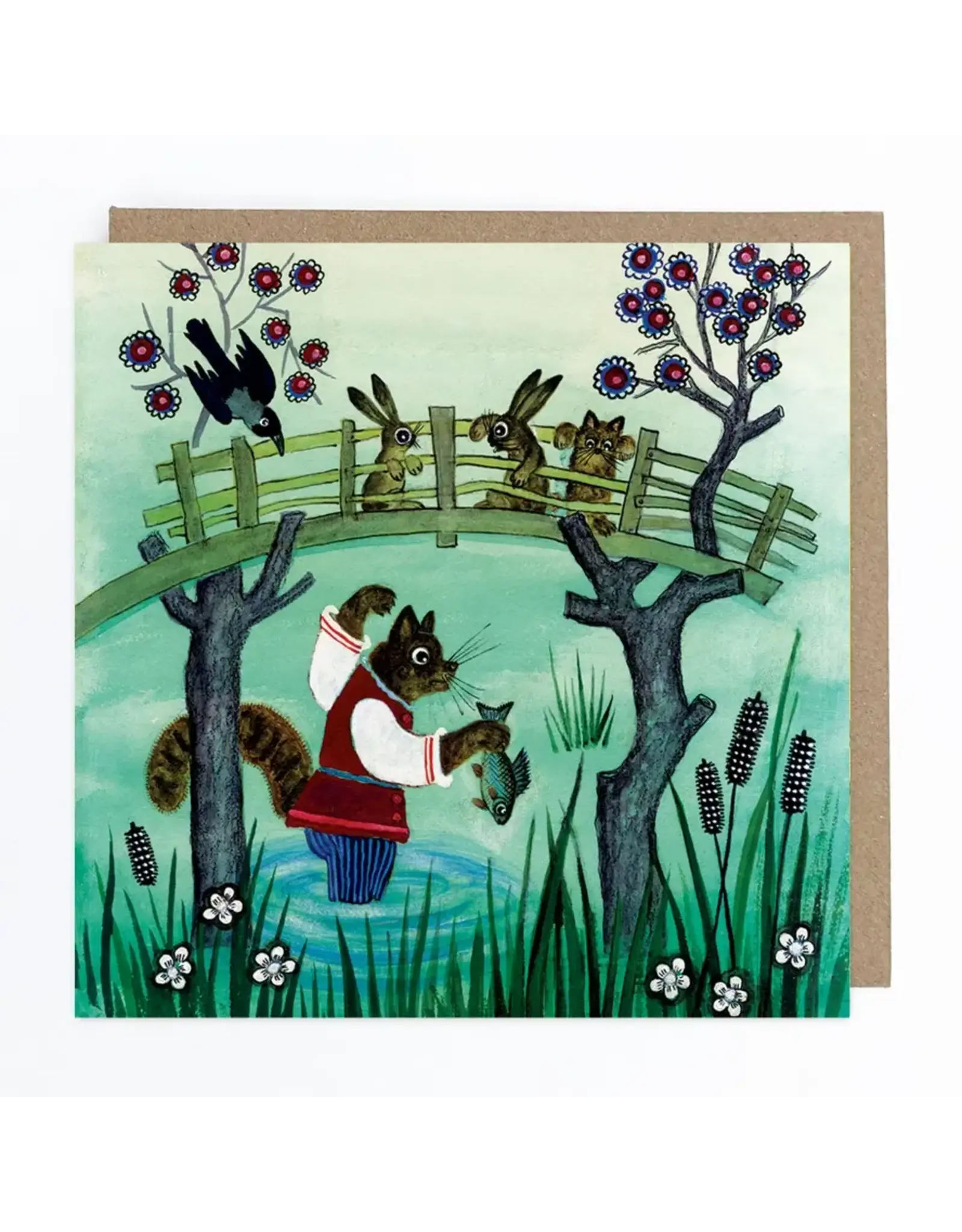 Tom Cat Caught a Fish Greeting Card