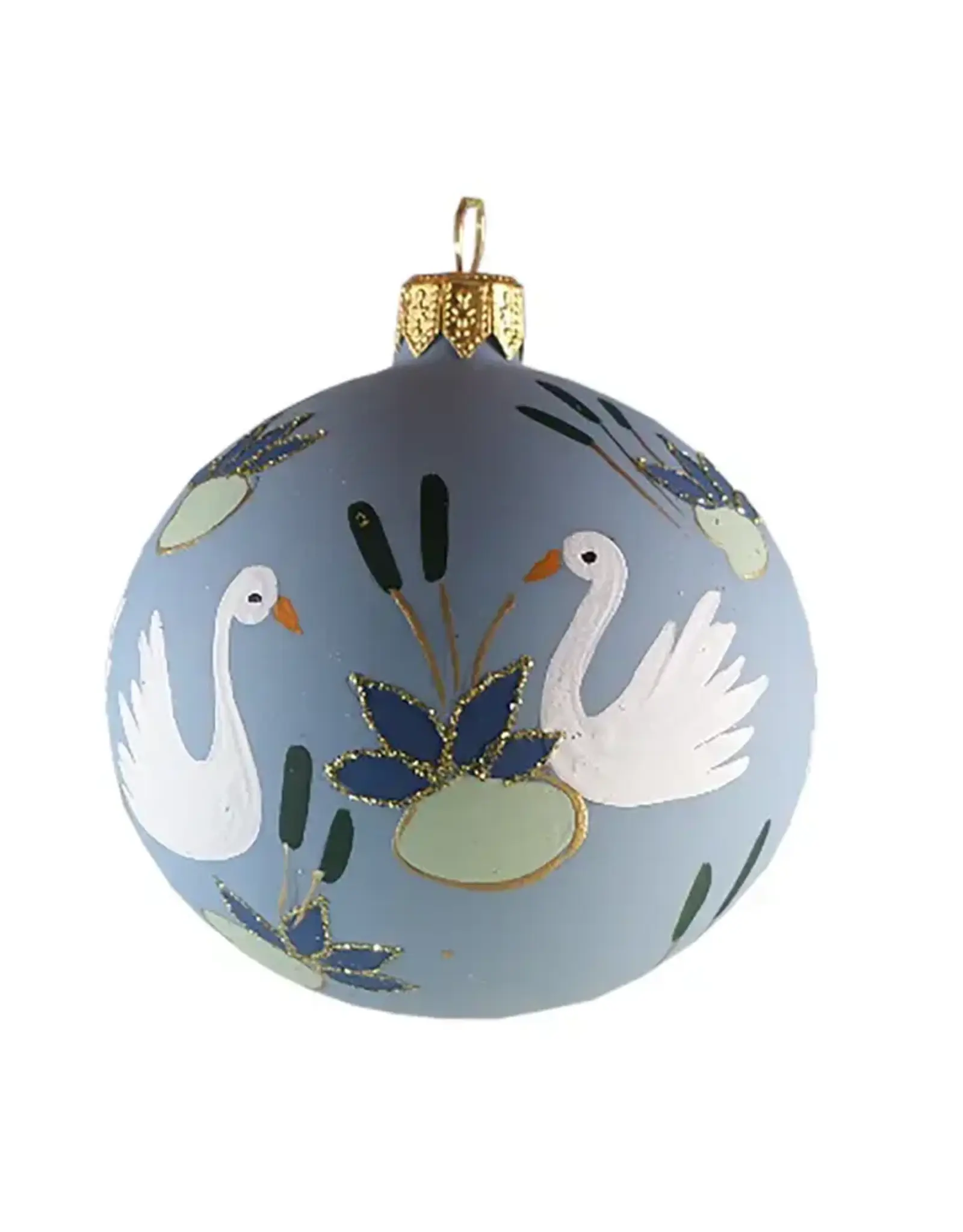 Swans Polish Hand Painted Glass Ornament