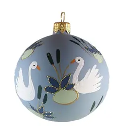 Swans Polish Hand Painted Glass Ornament