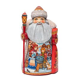 Master Artist Carved Grandfather Frost with Village Children Painting