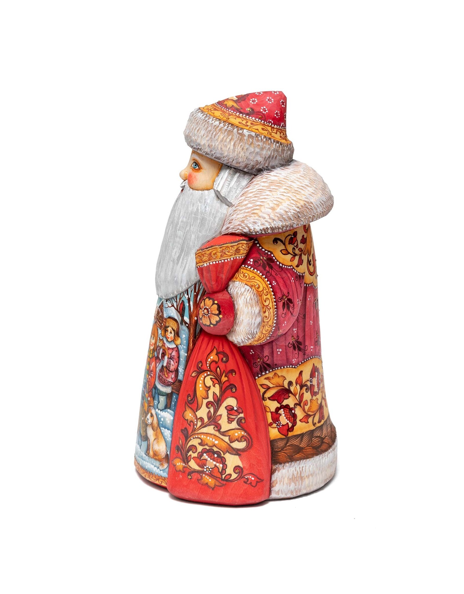 Master Artist Carved Grandfather Frost with Village Children Painting