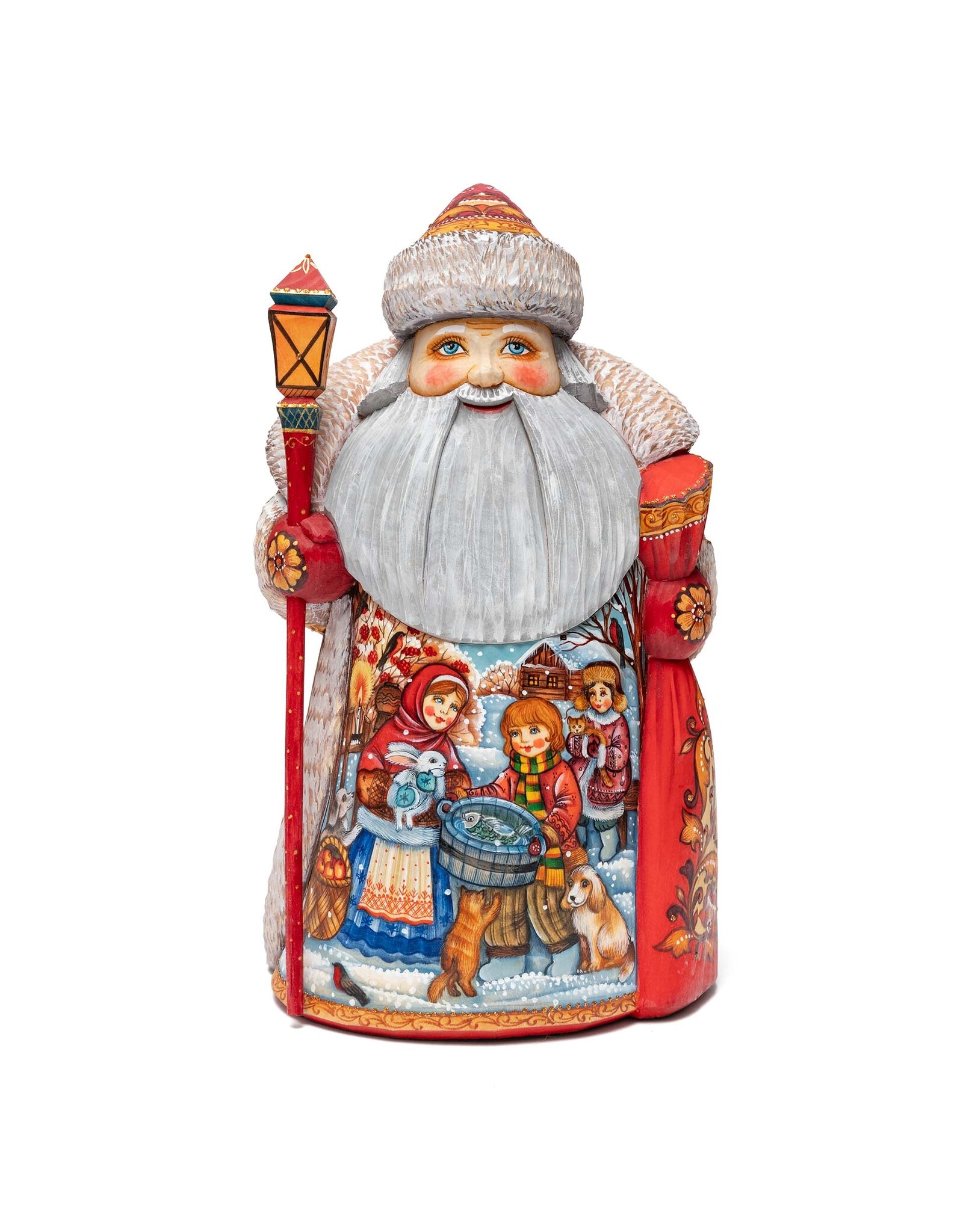 Master Artist Carved Grandfather Frost with Village Children Painting