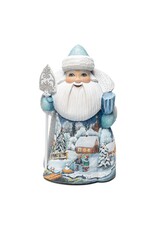 Hand Carved Grandfather Frost with Winter Village Painting