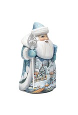 Hand Carved Grandfather Frost with Winter Village Painting