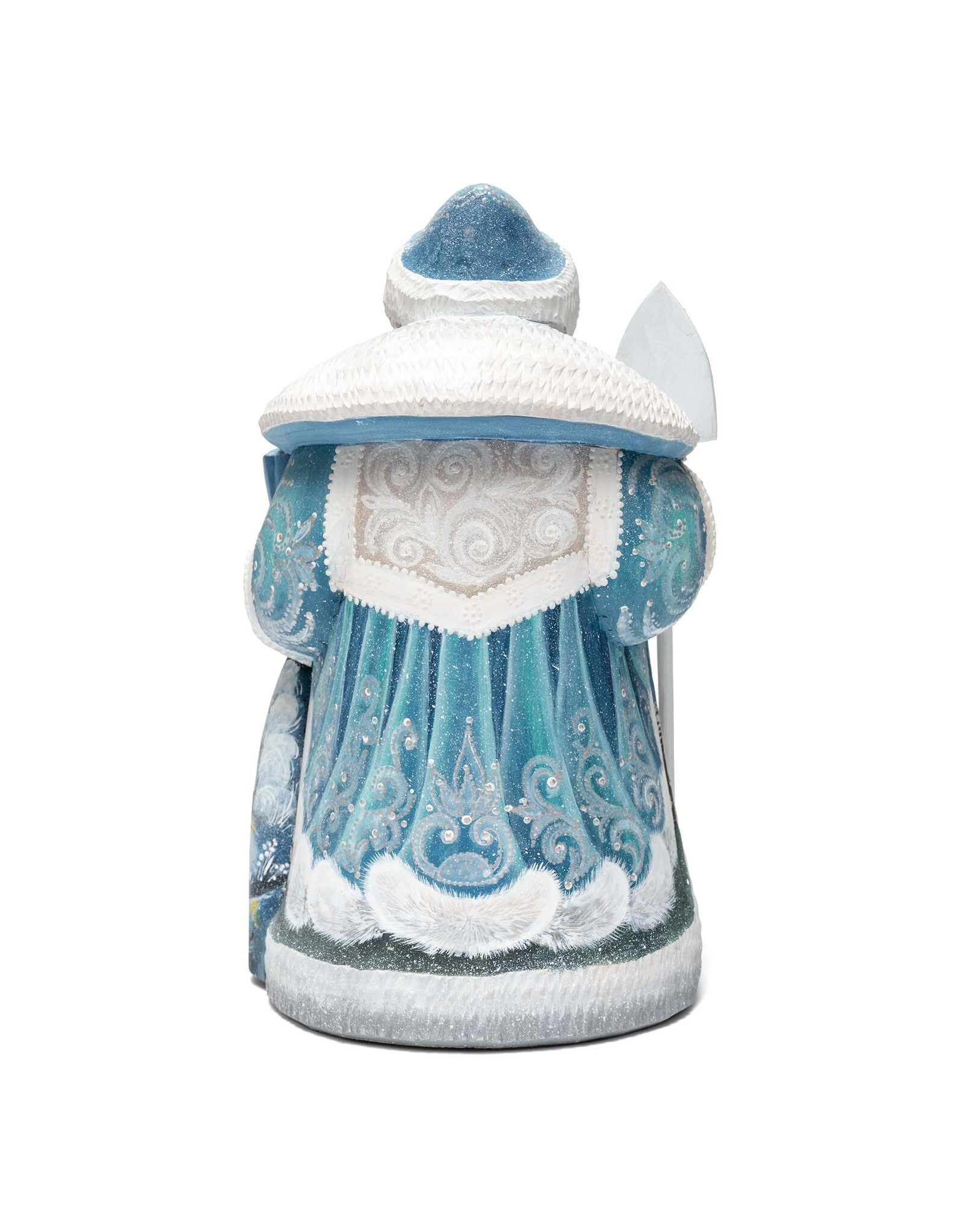 Hand Carved Grandfather Frost with Winter Village Painting