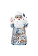 Hand Carved Grandfather Frost with Winter Painting and Birds