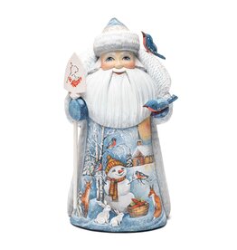 Hand Carved Grandfather Frost with Winter Painting and Birds