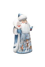 Hand Carved Grandfather Frost with Winter Painting and Birds