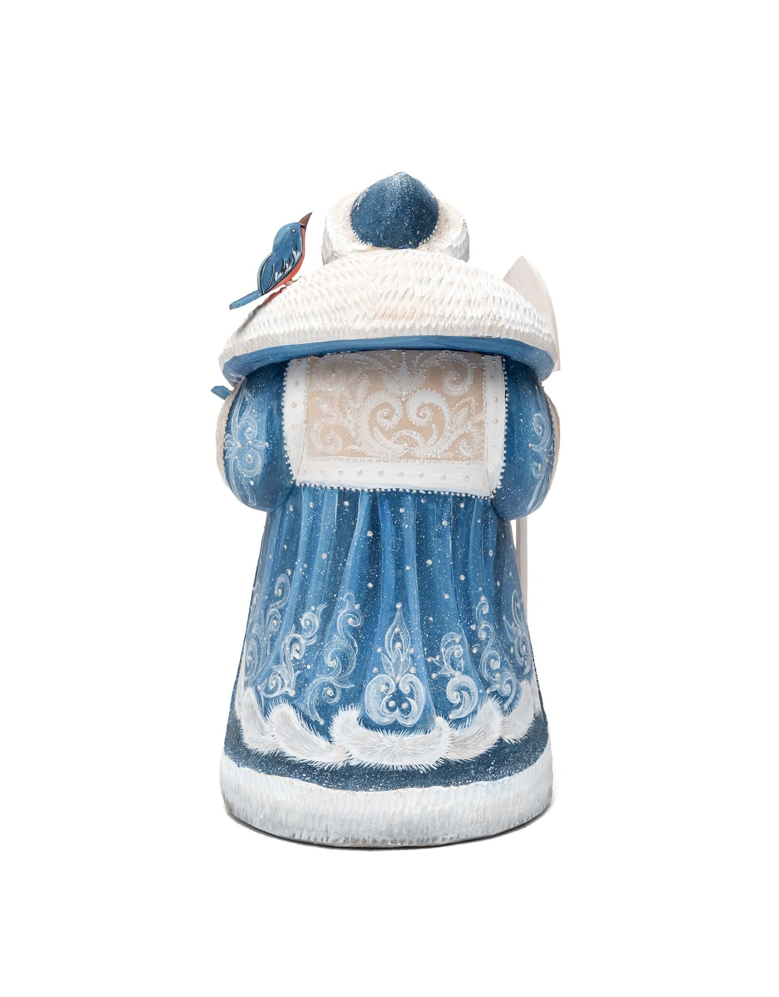 Hand Carved Grandfather Frost with Winter Painting and Birds