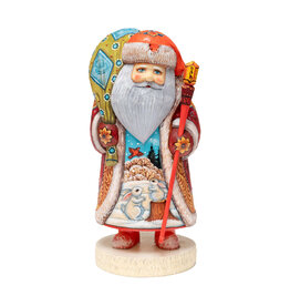 Hand Carved Grandfather Frost with Winter Rabbits Painting