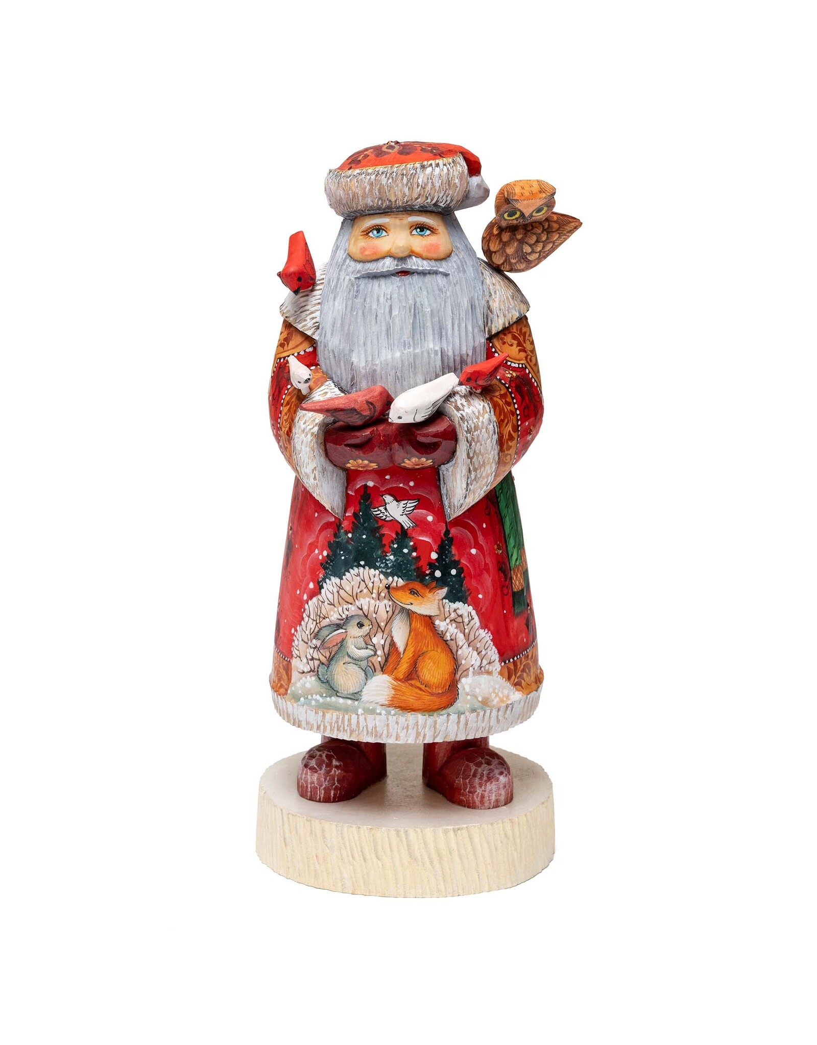 Hand Carved Grandfather Frost with Birds and Owl