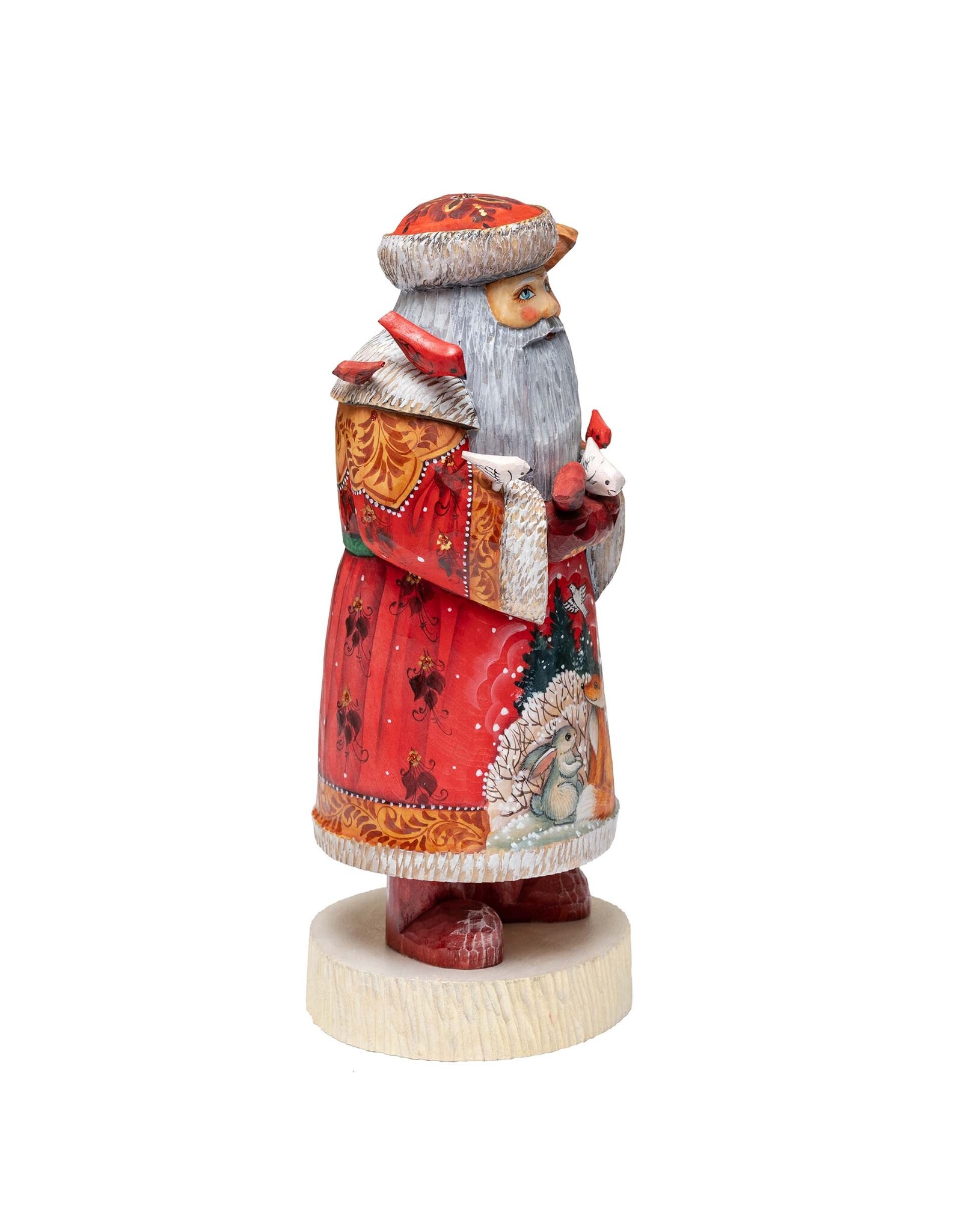Hand Carved Grandfather Frost with Birds and Owl