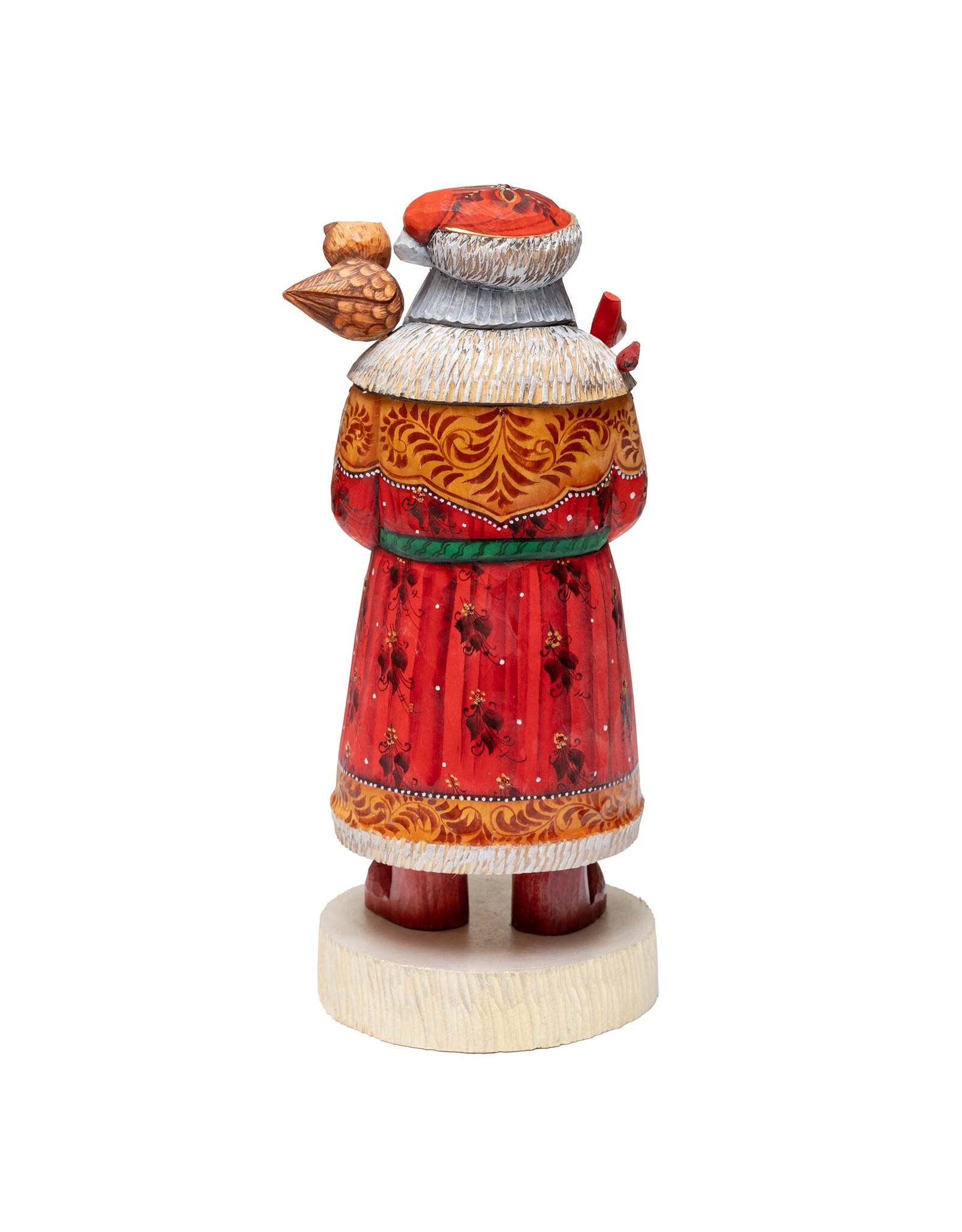 Hand Carved Grandfather Frost with Birds and Owl