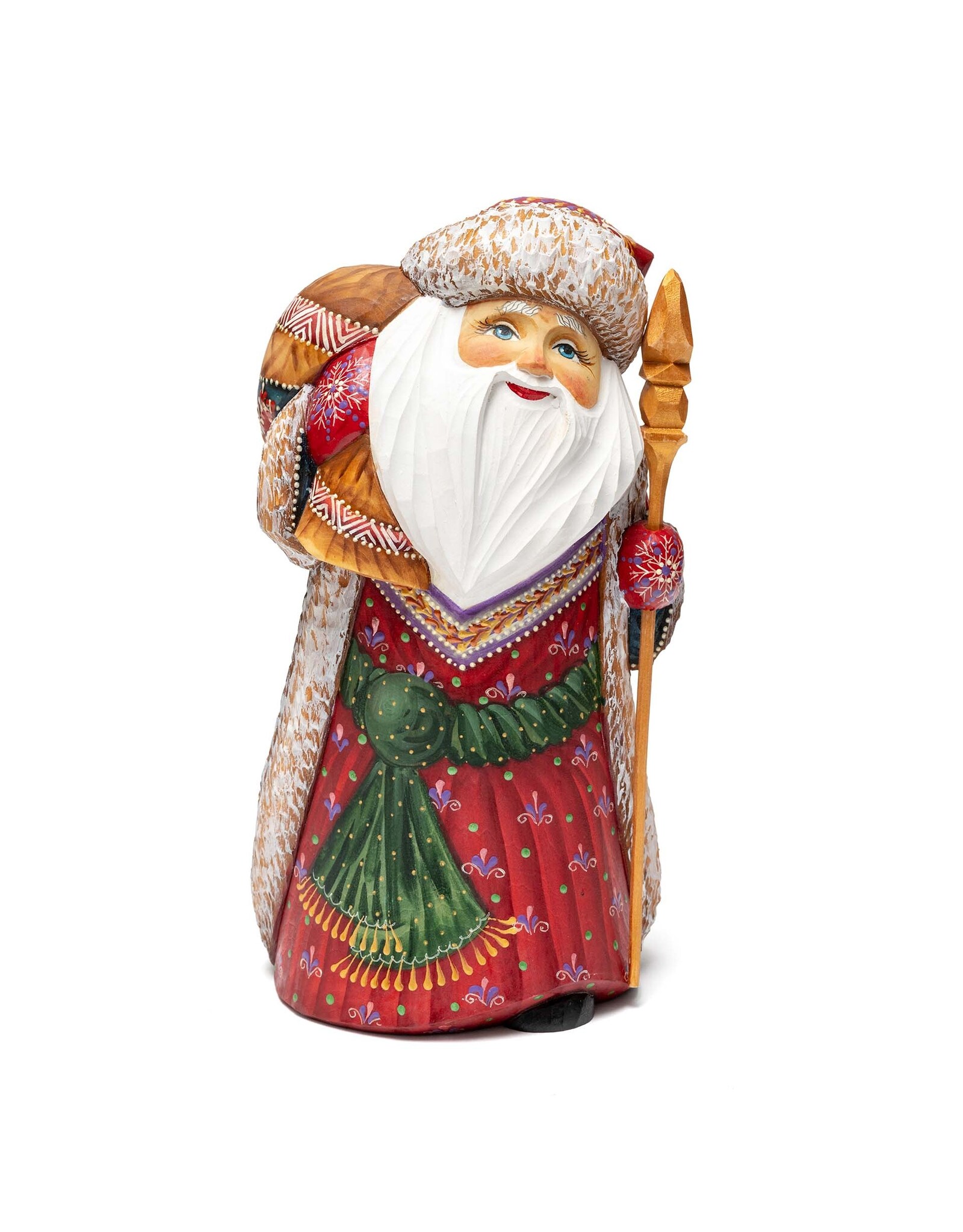 Sergiev Posad Hand Carved Grandfather Frost with Gold Staff