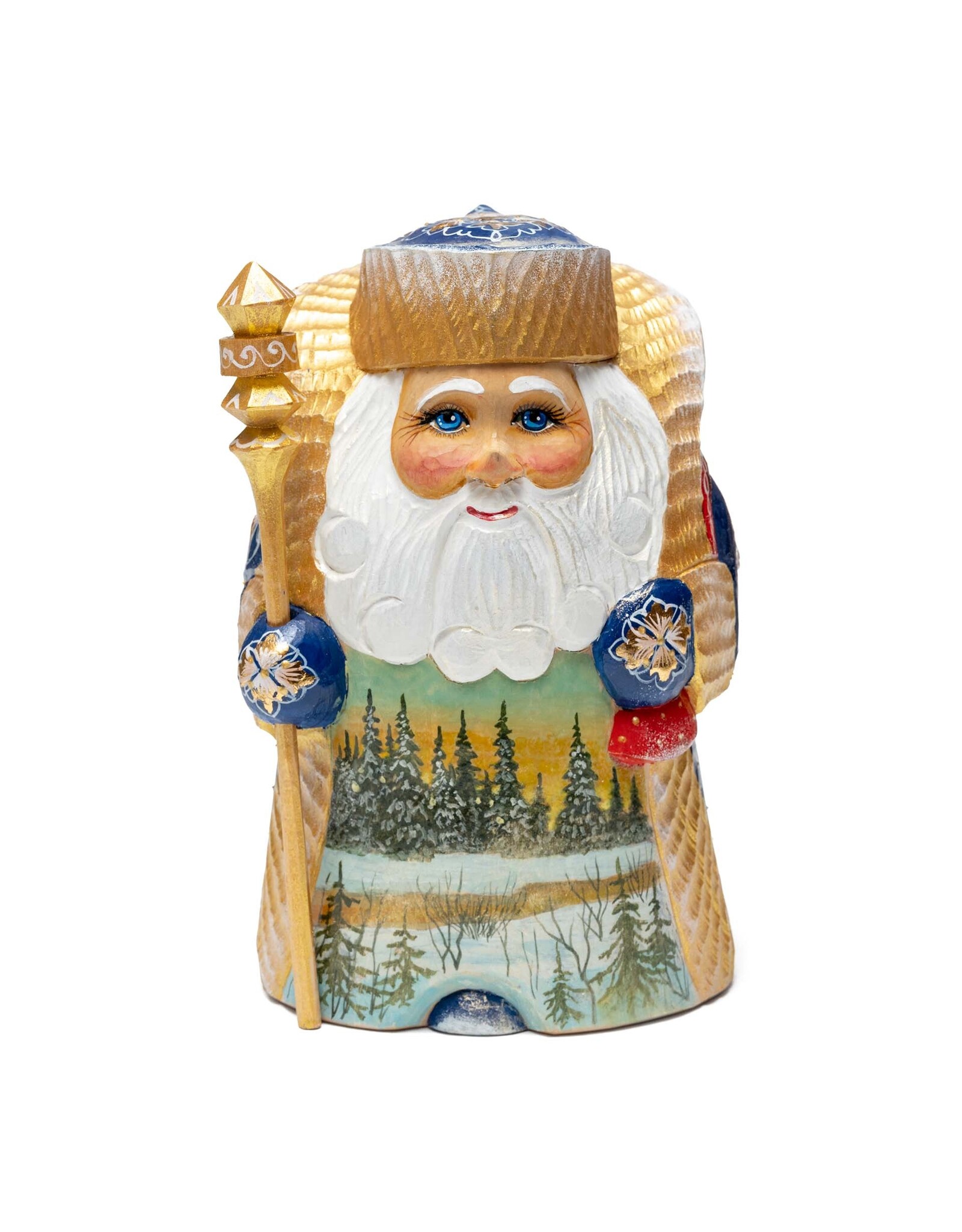 Hand Carved Grandfather Frost with Winter Forest