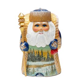 Hand Carved Grandfather Frost with Winter Forest