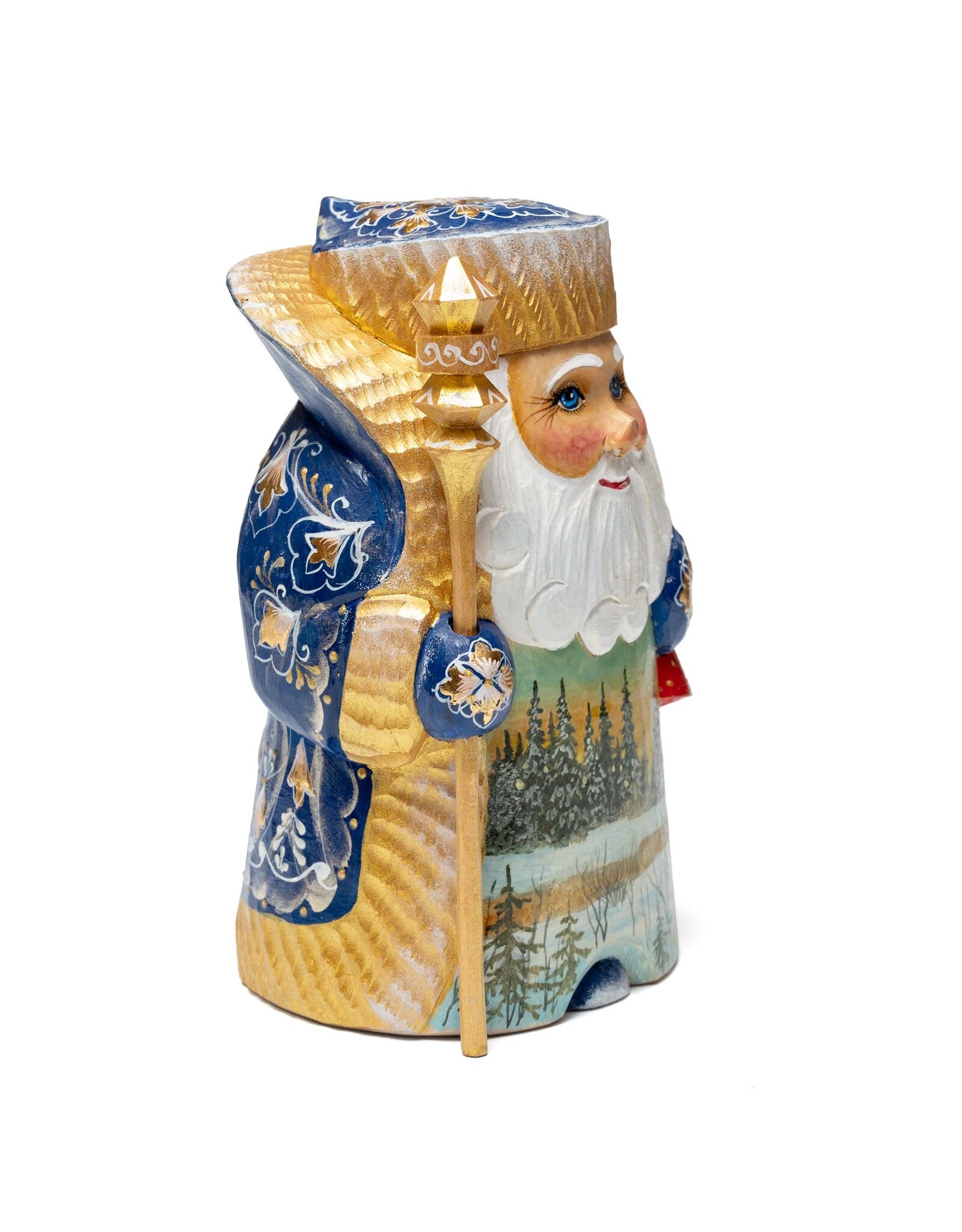 Hand Carved Grandfather Frost with Winter Forest