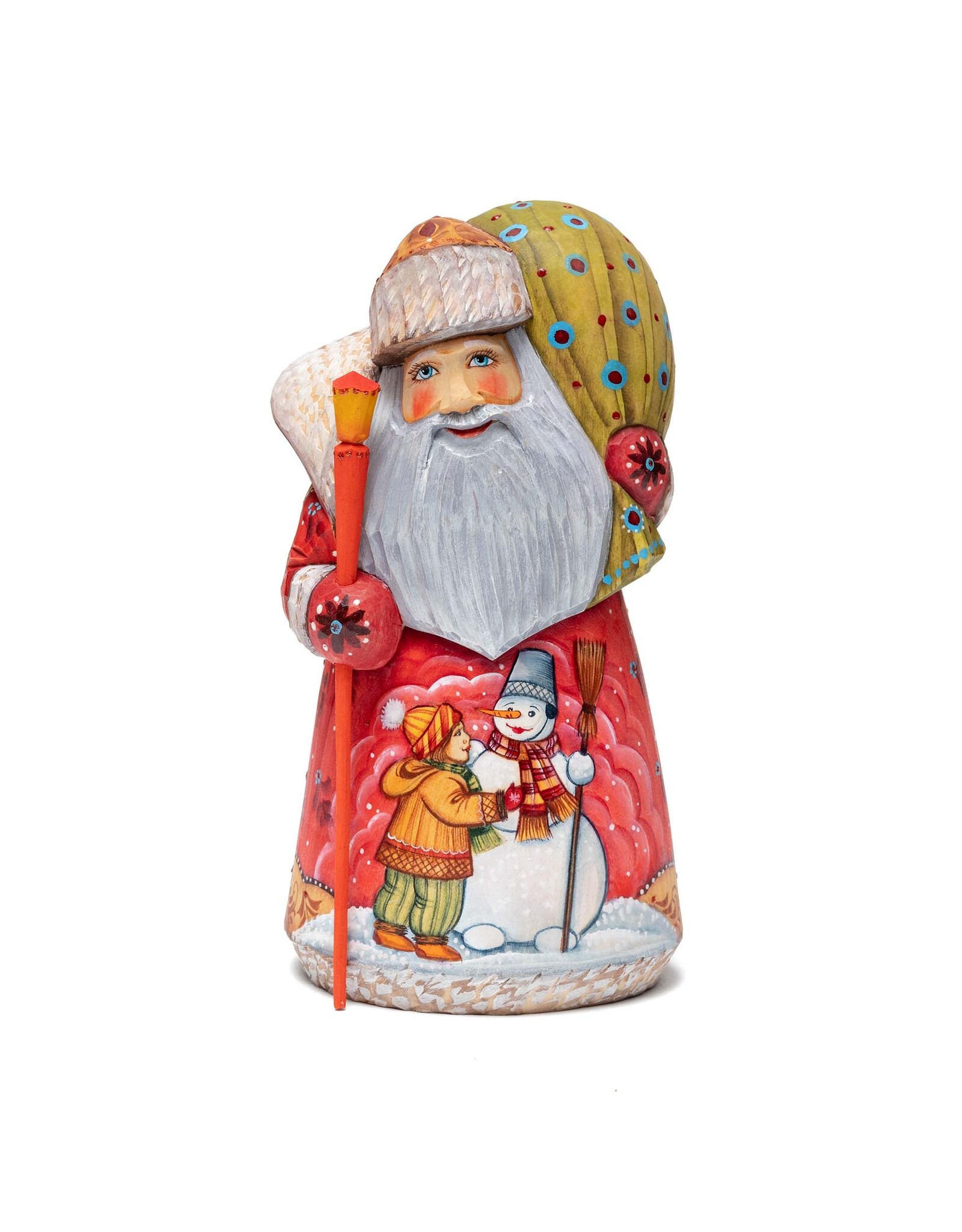 Hand Carved Grandfather Frost with Child and Snowman