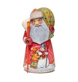 Hand Carved Grandfather Frost with Child and Snowman