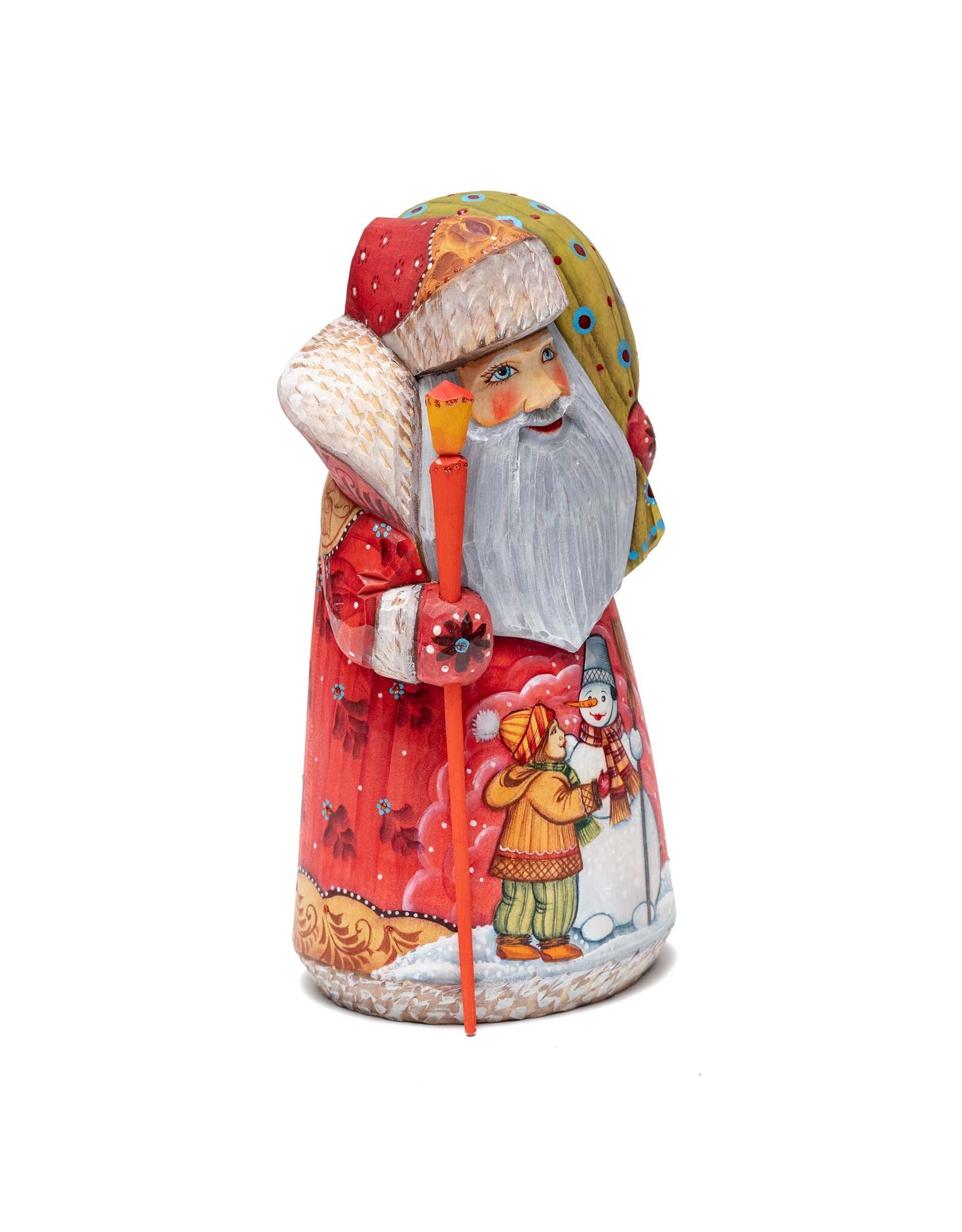 Hand Carved Grandfather Frost with Child and Snowman